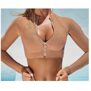 Surf’s Up Zip Front Long Sleeve Bikini Top👙